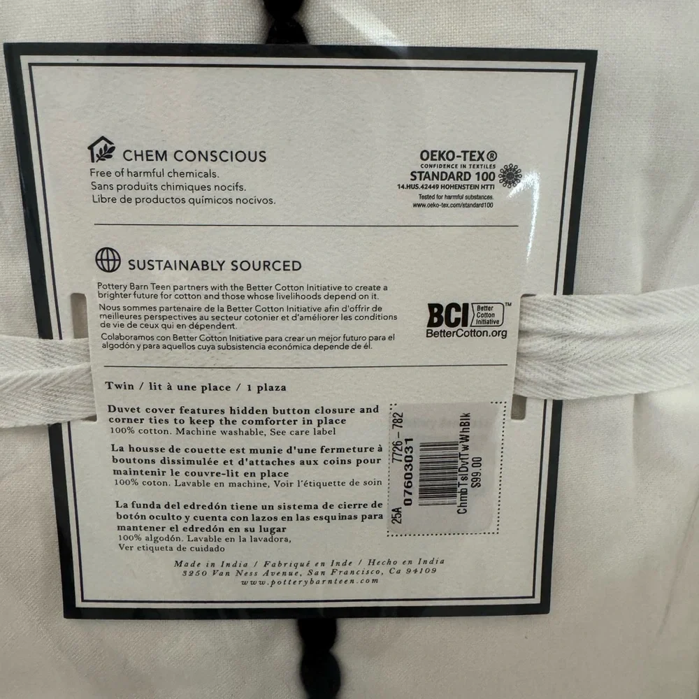 COPY - NWT~ Pottery Barn Teen White and Black Twin Size Duvet Cover